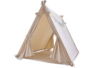 8720365062087 - Sienna Spielzelt für Kinder in Beige mit Fenster Flaggen & Bodenmatte Kinderzelt aus 100% Baumwolle & fsc 100% Holz Spielzelt   Wigwam   Tipi Zelt