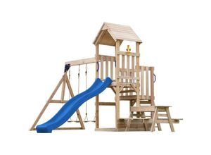 8720365062117 - Mette Spielturm aus Holz mit 2 Schaukeln xxl Spielhaus   Spielplatz für Kinder mit Picknicktisch Sandkasten & Rutsche in Blau Schaukelgerüst für den