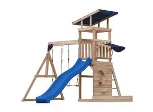 8720365062124 - Malik Spielturm aus Holz mit 2 Schaukeln xxl Spielhaus   Spielplatz für Kinder mit Sandkasten Spielwand & Rutsche in Blau Schaukelgerüst für den