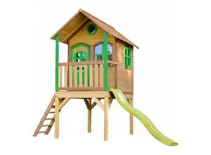 8720365062155 - Spielhaus Laura mit hellgrüner Rutsche Stelzenhaus in Braun & Grün aus FSC Holz für Kinder Spielturm mit Wellenrutsche für den Garten - Gelb