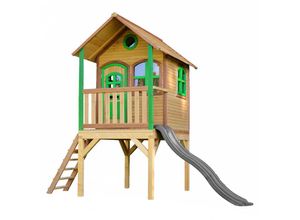 8720365062179 - Spielhaus Laura mit grauer Rutsche Stelzenhaus in Braun & Grün aus FSC Holz für Kinder Spielturm mit Wellenrutsche für den Garten - Grau