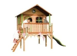 8720365062933 - Spielhaus Sophie mit hellgrüner Rutsche Stelzenhaus in Braun & Grün aus FSC Holz für Kinder Spielturm mit Wellenrutsche für den Garten - Gelb