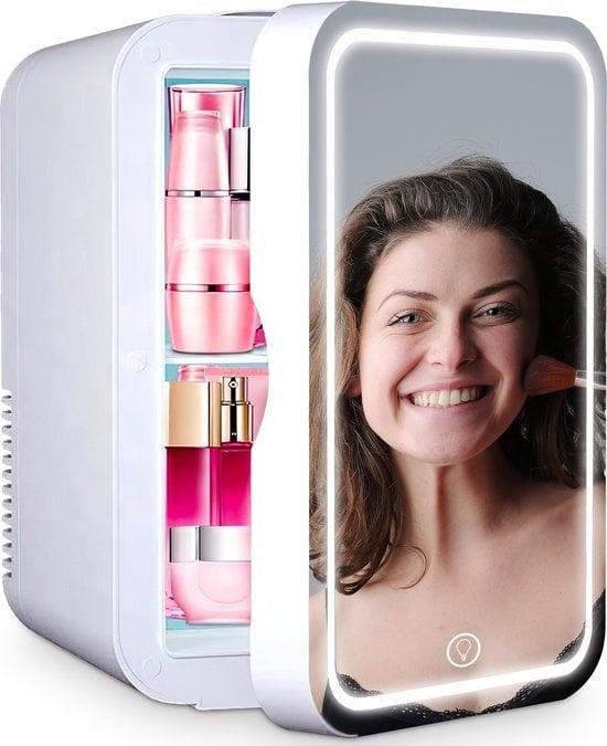 8720387478781 - Skincare Fridge - Make-up Kühlschrank - Beauty Kühlschrank - Minikühlschrank mit Spiegel und Beleuchtung - Minikühlschrank