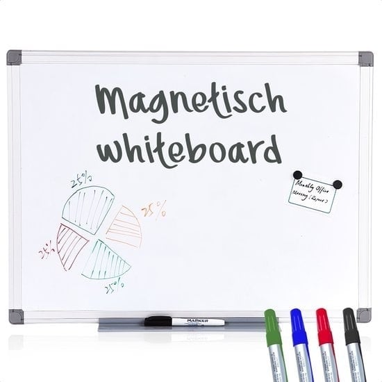 8720387478798 - Whiteboard mit Markern - Magnettafel - 60 x 90 cm - Kratzfestes Memoboard - Tafel - Emaille-Magnettafel