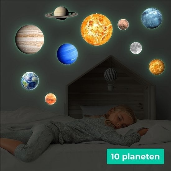 8720387501236 - - Glow in the Dark Stars - Planeten - 10 Stück - Babyzimmer Wandaufkleber