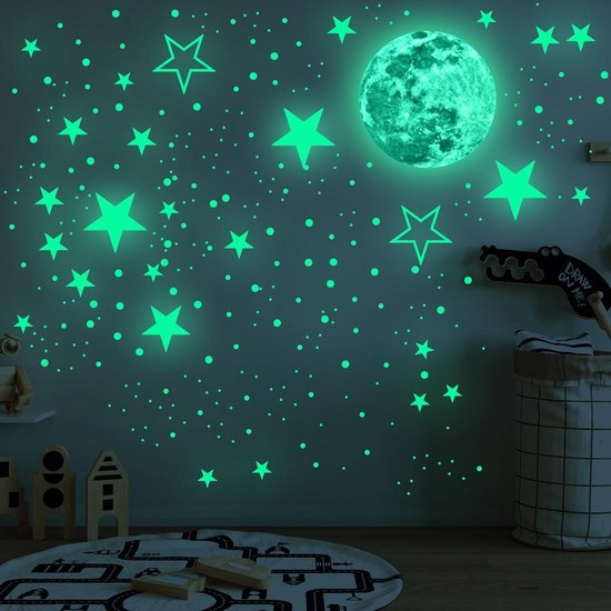 8720387501311 - - Glow in the Dark Sterne und Mond - 442 Stück - Wandaufkleber Kinderzimmer