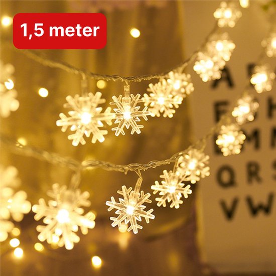 8720387501786 - - LED Schneeflocken - 15 m - 10 Sterne - Weihnachtsbeleuchtung für Innen und Außen - Weihnachtsdekoration - Weihnachtsgirlande - Warm White