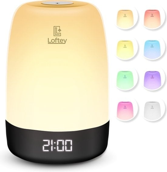 8720387559077 - Loftey Wake Up Light - Lichtwecker - Digitaler Wecker mit Lampe - 5 Naturgeräusche - Snooze-Funktion - Weiß