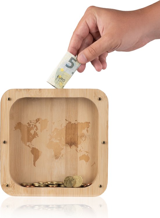 8720387699261 - Industor® Bambus Spardose - Holzspardose Erwachsene - Ästhetische Spardose Mädchen - Transparente Spardose Junge