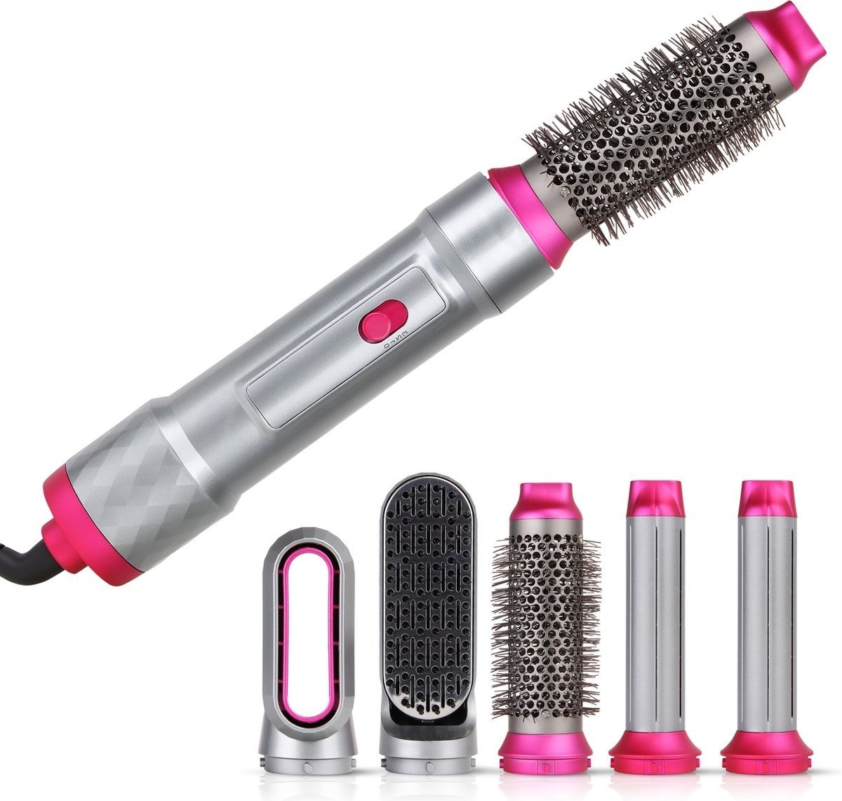 8720387757640 - Niceey Fönbürste 5-in-1 - Lockenbürste - Grau Rosa