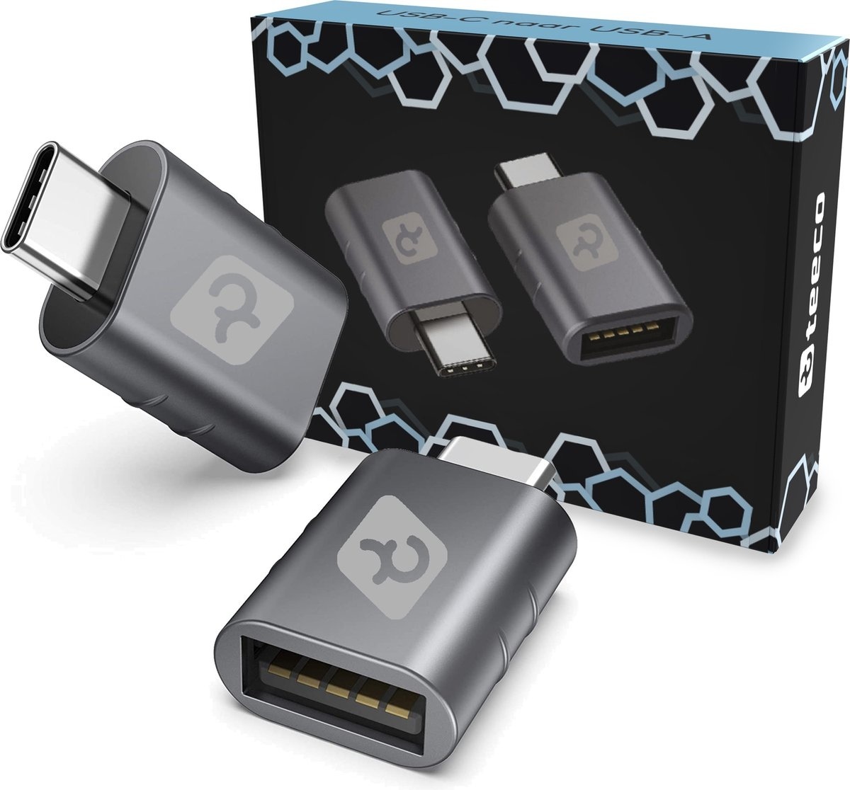 8720387806775 - Teeco USB C zu USB A - 2 Stück - USB C zu USB A - USB 30 - 5Gps - Thunderbolt - USB - Geeignet für USB-Stick USB-Hub USB-C-Hub - USB-Splitter - Aluminium - Space Grey