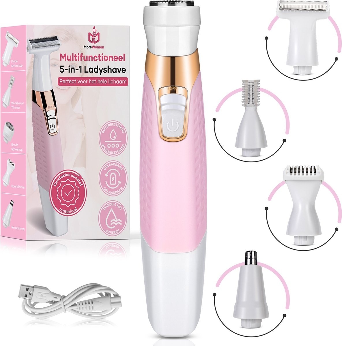 8720387823109 - MoreWomen® 5-in-1 - Damenrasierer - Damenrasierer für Frauen - Augenbrauentrimmer - Rasierer Frau