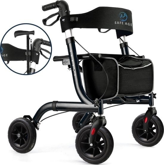 8720387918560 - Safe AgeÂ¬Ã† Rollator leicht und faltbar - Sitzfunktion - für den Innen- und Außenbereich - Rückenlehne und Gehstockhalterung