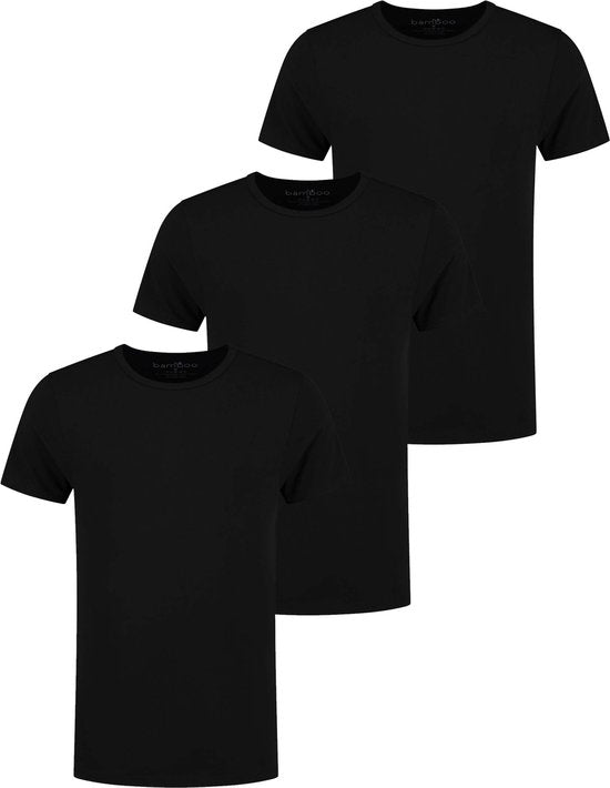 8720566375252 - Bamboo - Herren T-Shirt - Rundhalsausschnitt - 3 Stück - Schwarz - XXL - Herren Bambus Unterhemd - Extra lang - Anti Sweat T-Shirt Herren