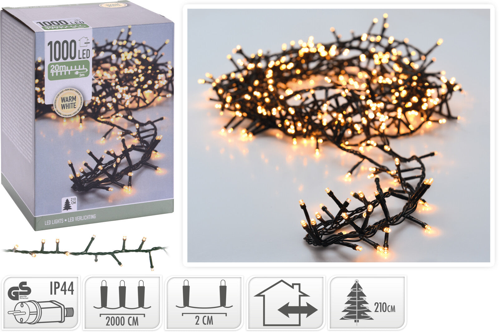 8720573259804 - Weihnachtsbeleuchtung Cluster-Beleuchtung 1000 LED - 20 Meter - warmweiß - Microcluster