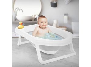 8720573314022 - Baby Badewanne faltbar mit klappbaren Füßen 33 l 80x46 cm Weiß-Grau stabil rutschfest tragbar Babybadewanne Babywanne Reisedusche Badebecken