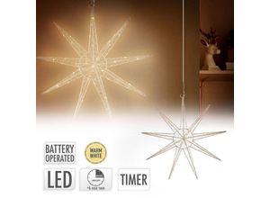 8720573607988 - Led Weihnachtsstern 50 cm Gold aus Metall mit 50 warmweißen LEDs batteriebetrieben Beleuchtung & Timer Weihnachten Schneeflocke zum Aufhängen