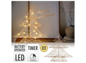 8720573608817 - Ecd Germany - led Weihnachtsbaum 30 cm Gold aus Metall mit 20 warmweißen LEDs Beleuchtung & Timer Innen batteriebetrieben Lichterbaum Tanne