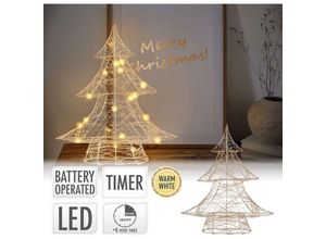 8720573608893 - Ecd Germany - led Weihnachtsbaum 40 cm Gold aus Metall mit 30 warmweißen LEDs Beleuchtung & Timer Innen batteriebetrieben Lichterbaum Tanne