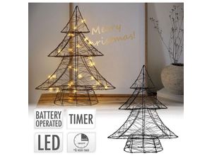 8720573610223 - Led Weihnachtsbaum 40 cm Schwarz aus Metall mit 30 warmweißen LEDs mit Beleuchtung & Timer Innen batteriebetrieben Lichterbaum Tanne stehend