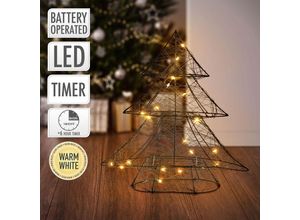 8720573610261 - Led Deko Baum Weihnachten mit 20 warmweißen LEDs 28x30 cm Metall Künstlicher Weihnachtsbaum mit Beleuchtung & Timer Innen batteriebetrieben