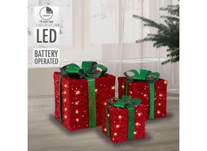 8720573622325 - Ecd Germany - 3er Set led Geschenkboxen Grün Rot aus Kunststoff batteriebetrieb mit Timer beleuchtet Weihnachtsdeko Geschenk Weihnachtsbaum