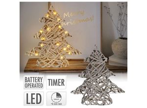 8720573661249 - LED Deko Weihnachtsbaum 28x30 cm Grau aus Rattan und Metall mit 15 warmweißen LEDs mit Timer batteriebetrieben Innen Lichterbaum