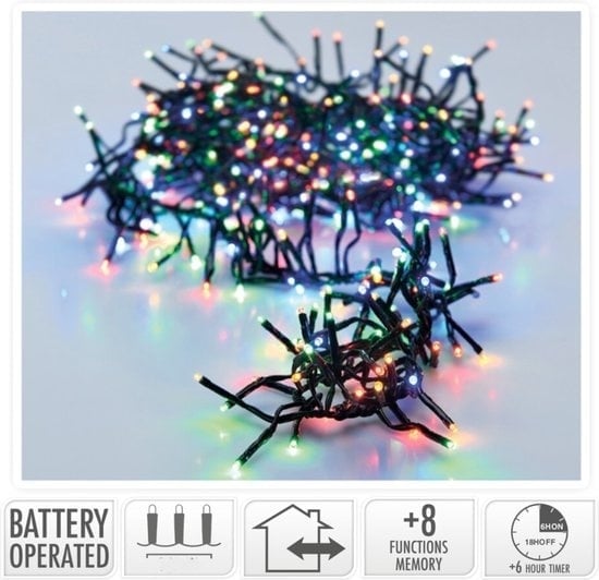 8720573698191 - Cluster-Beleuchtung 192 led - Weihnachtsbeleuchtung - 14m - mehrfarbig - Batterie - Lichtfunktionen - Memory - Timer