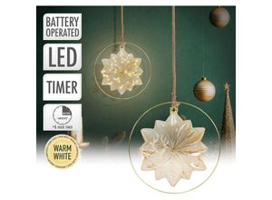 8720573746946 - Led Weihnachtsstern Ø18 cm Gold aus Metall mit 40 warmweißen LEDs 80cm Seil Glasstern mit Beleuchtung & Metallring batteriebetrieb Timer