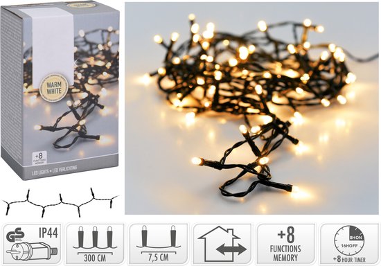 8720573808064 - Weihnachtsbeleuchtung 40 led- 3m - warmweiß - Timer - Lichtfunktionen - Memory - Außen - Innen