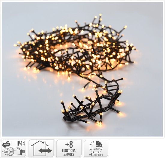 8720573814614 - Microcluster Weihnachtsbeleuchtung -400 led- 8m -extra warmweiß -Timer- Lichtfunktionen-Memory Outdoors