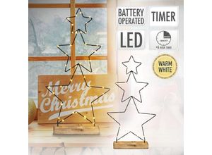 8720573816922 - Led Weihnachtsstern - 3er Set 57 cm Schwarz aus Metall mit 40 warmweißen LEDs auf Holzblock batteriebetrieben Dreistern mit Beleuchtung Timer