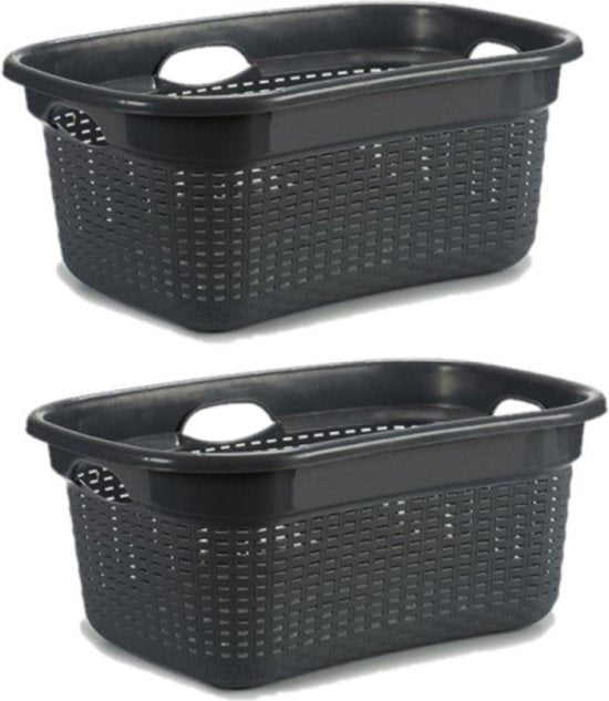 8720576441206 - 2x Kunststoff-Wäschekörbe anthrazitgrau 25 Liter - Tragewäschekorb mit Griffen 8720576441206 - 2x Kunststoff-Wäschekörbe anthrazitgrau 25 Liter - Tragewäschekorb mit Griffen