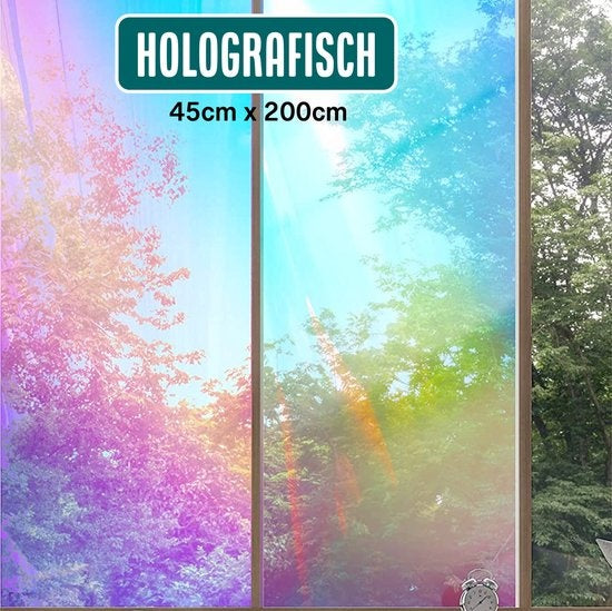 8720589186279 - - Holografische raamfolie HR++ 45x200cm - Zonwerend & Isolerend - Statisch Zelfklevend - Zeepbel-effect