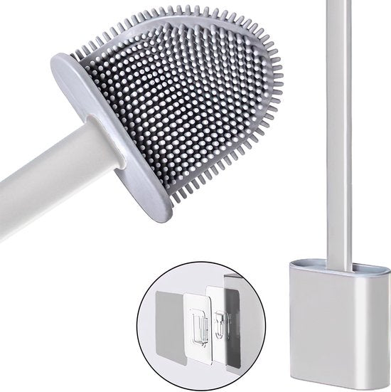 8720589401426 - WC-Bürste mit Halter - Toilettenbürste - Silikon - Freistehend und hängend - Weiß