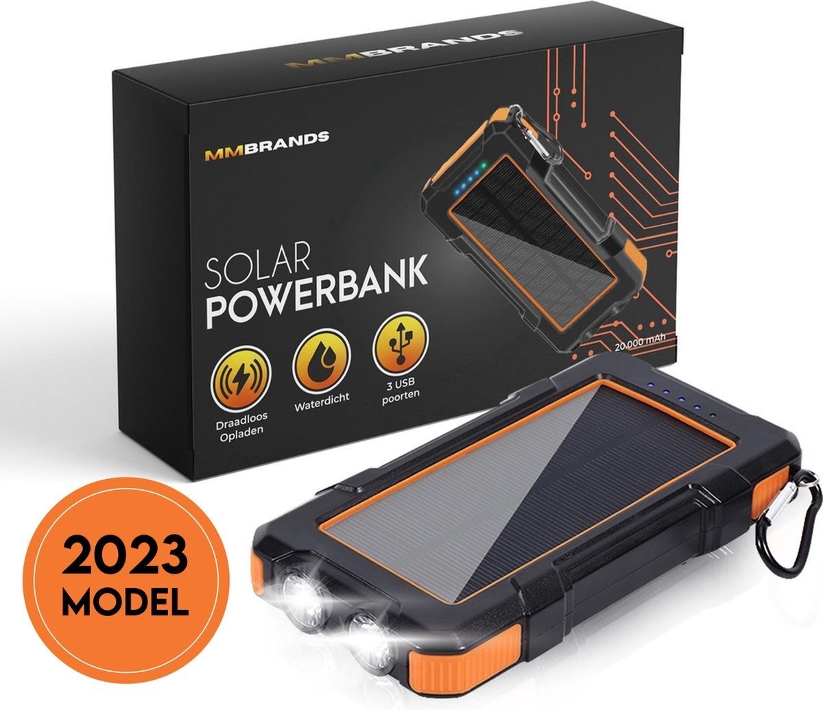 8720589588097 - Solar-Powerbank 20000 mah - USBC Micro USB - Drahtloses Ladegerät - Orange