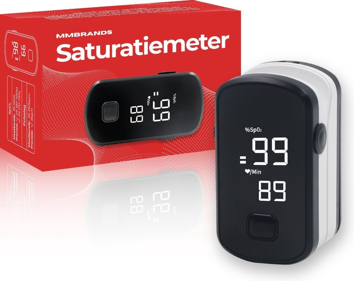 8720589588288 - MM Brands Sättigungsmesser - Sauerstoffmessgerät Finger mit Herzfrequenz-Monitor - Pulsoximeter