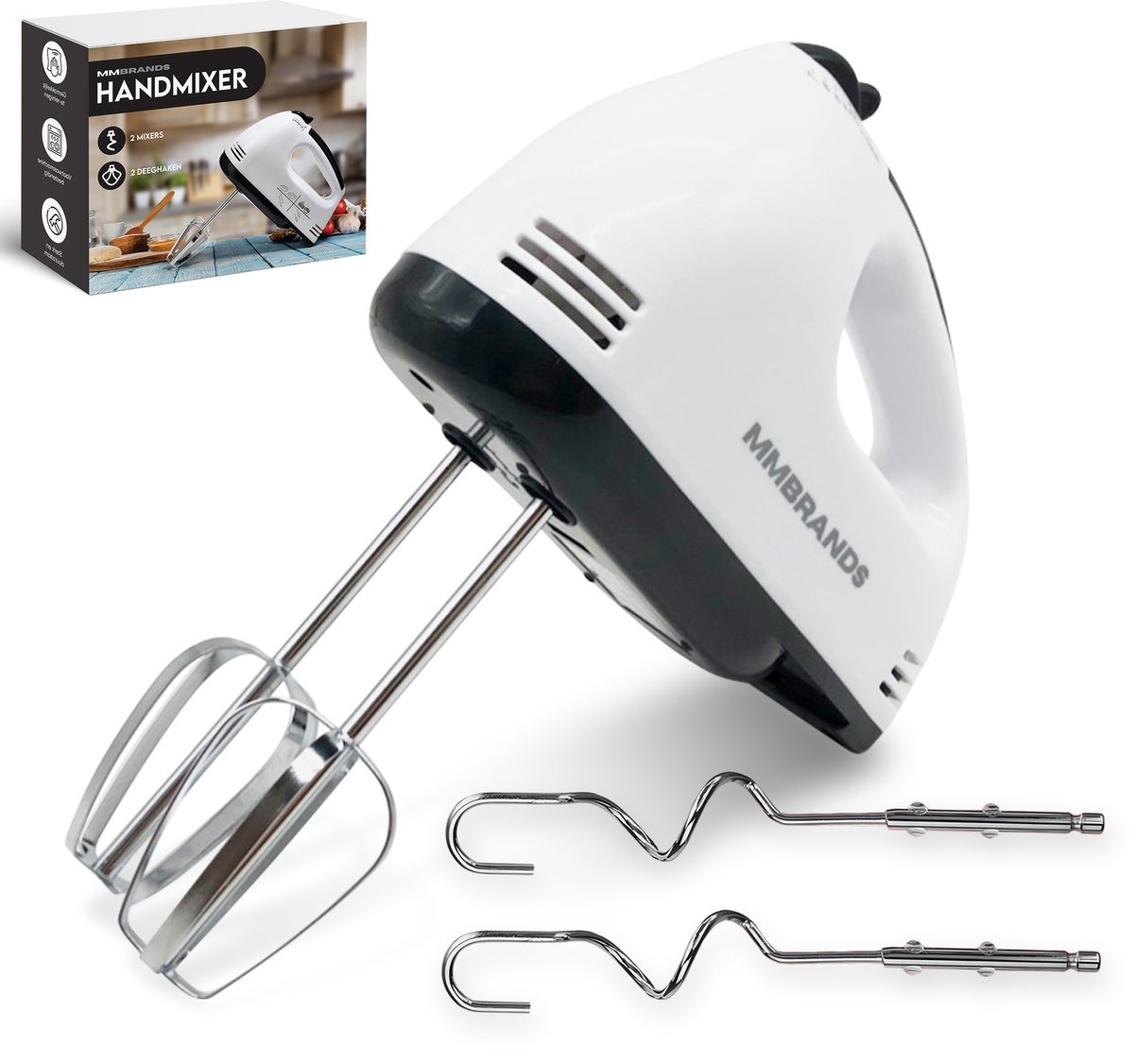 8720589588806 - MM Brands Handmixer - Küchenmaschine - Küchenmixer - Mixer - inkl Aufschlagschutz und Knethaken - 300W