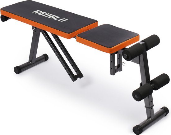 8720604883817 - Rebblo Verstellbare Trainingsbank - Klappbare Halterbank - Multifunktionale Trainingsbank - Zusammenklappbare Hantelbank für Home Fitness - Max 100 kg - 153 x 115 x 32 cm