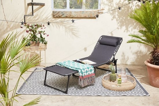 8720604884050 - 909 OUTDOOR Klappbare Liege - Liege mit Kissen & verstellbarer Rückenlehne - Schwarzer Gartenstuhl für Garten und Terrasse - Relaxsessel bis 110 kg max - 189 x 59 x 30 cm