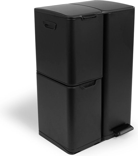 8720604888027 - Umuzi Reinigungsabfallbehälter - 60L - Soft Close - Mattschwarz - Abfalltrennung 3 Behälter - 47 x 39 x 72 8720604888027 - Umuzi Reinigungsabfallbehälter - 60L - Soft Close - Mattschwarz - Abfalltrennung 3 Behälter - 47 x 39 x 72