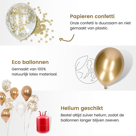 8720618046635 - Partizzle 50x Luftballons Weiß und Gold - Helium geeignet - Papierkonfetti - Silvester   Neujahr - Hochzeit Hochzeit Weihnachten Ballonbogen Dekoration - Latex