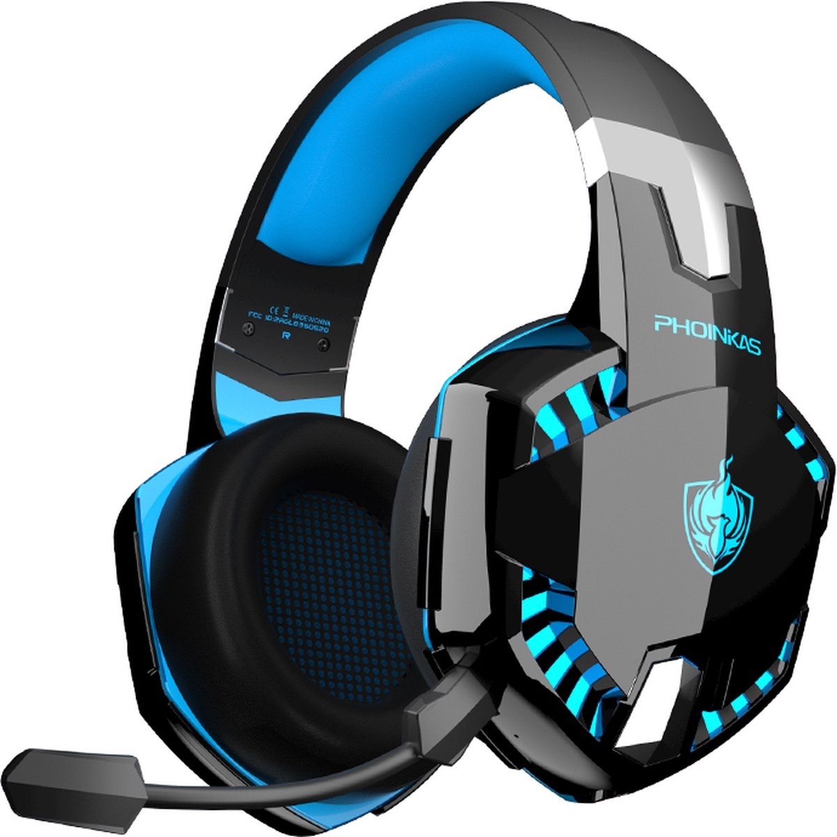 8720618356048 - PHOINIKAS G2000 BT - Bluetooth Laptop Gaming Headset mit Mikrofon - Over-Ear Kopfhörer -Schwarz blau