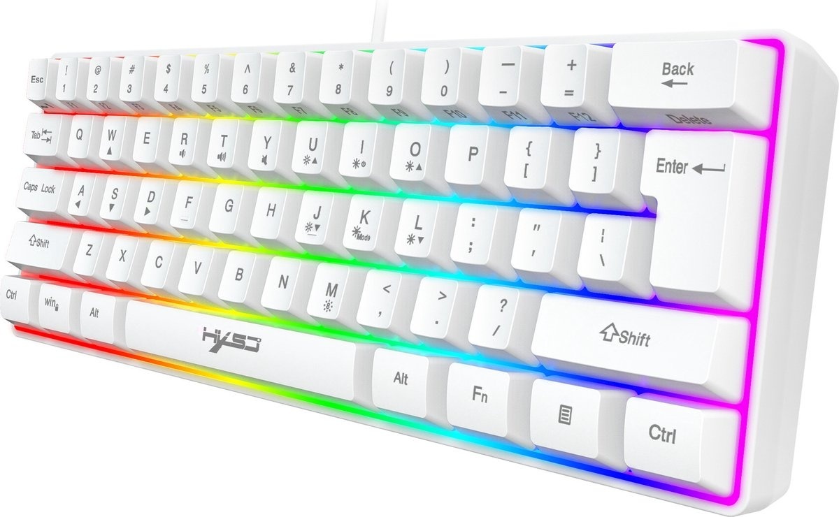 8720618356130 - HXSJ V700 RGB Membrane kabelgebundene Gaming-Tastatur - 61 Tasten - TKL - Qwerty - Weiß