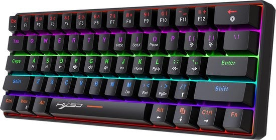 8720618356147 - HXSJ V900 Wired Mechanical Gaming Keyboard - TKL - RGB-Beleuchtung - Ergonomisch - QWERTY - 61 Tasten - Blauer Schalter - Schwarz