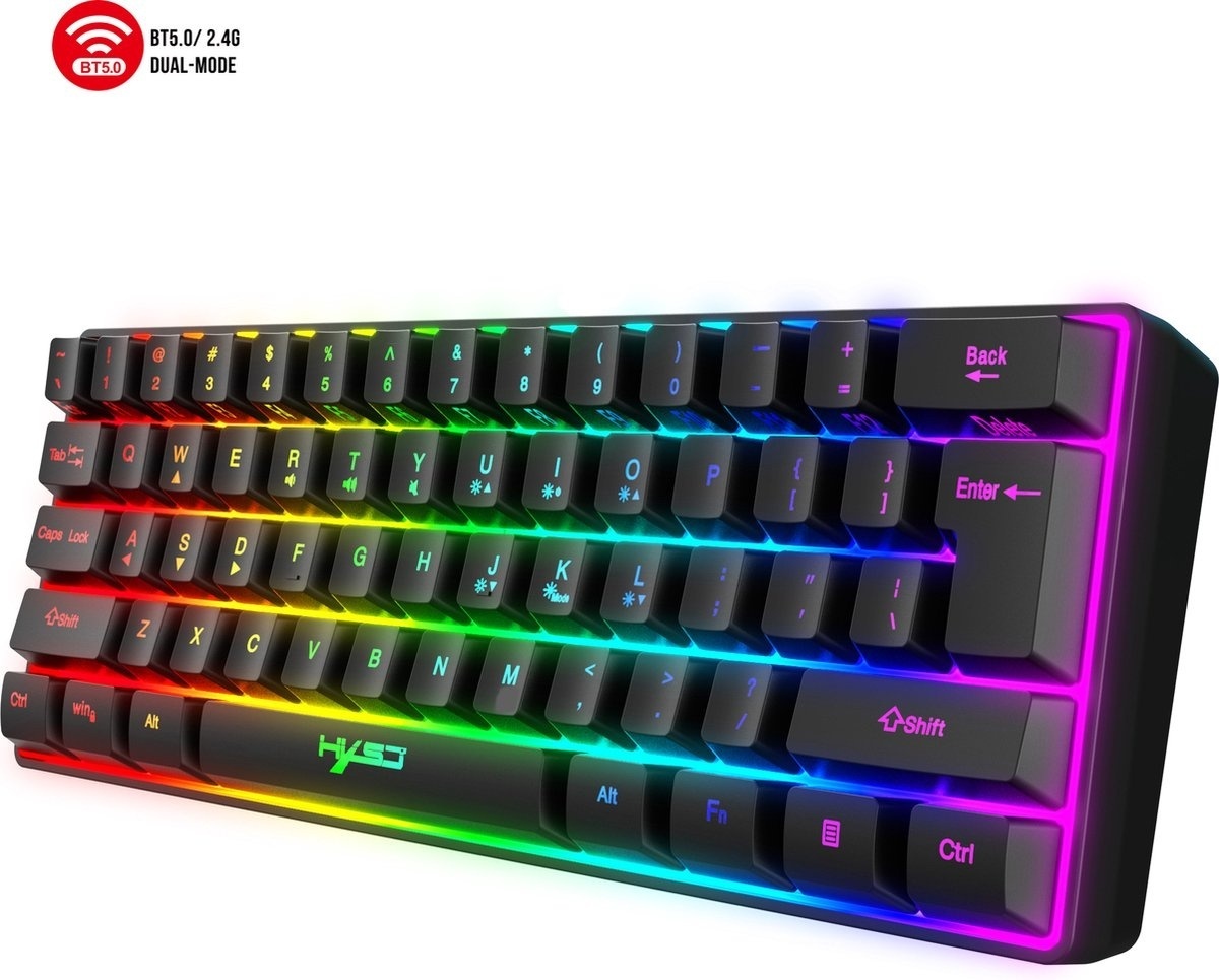 8720618356154 - HXSJ L500 RGB Membran Wireless Gaming-Tastatur - Dual-Modus (Bluetooth   24G) - 61Tasten - Qwerty