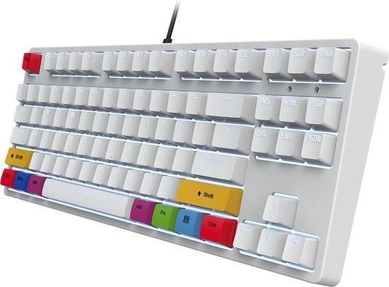 8720618356161 - HXSJ L600 kabelgebundene mechanische Gaming-Tastatur - DIY PBT Keycaps - TKL - QWERTY - 87 Tasten - Roter Schalter - Weiß