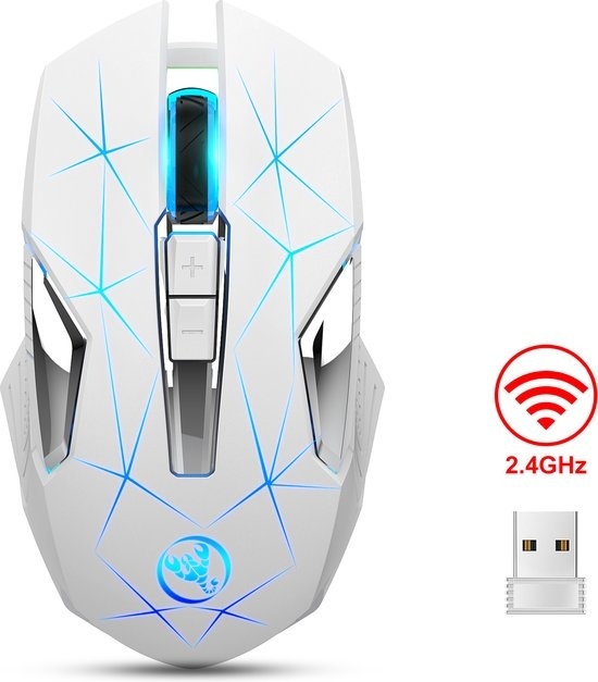 8720618356512 - HXSJ T300 24G Wireless Gaming Mouse - Computermäuse - Ultraleicht - Kompakt für unterwegs - RGB-Beleuchtung - Weiß