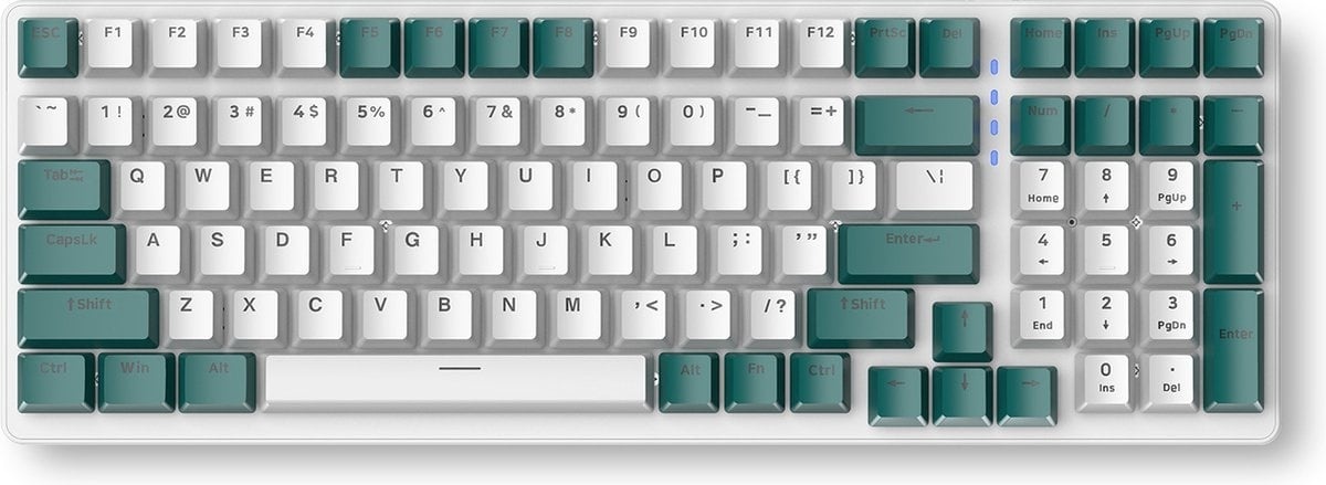 8720618356666 - K3 Mechanische Gaming-Tastatur - 100Tasten - Roter Schalter - QWERTY - Mechanische RGB-Hintergrundbeleuchtung - Weiß Grün