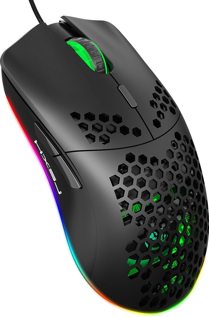 8720618356925 - HXSJ J900 Optische Gaming-Maus - Ultraleicht - RGB-Beleuchtung - 6400 DPI - Schwarz